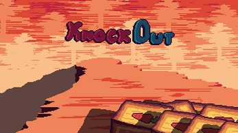 Knockout title screen: a stylized logo over a sunset cliff and a treasure chest